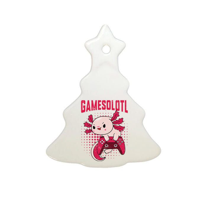 Gamer Axolotl Lover Cute Axolotl Gaming Retro Video Gamer  Ceramic Tree Ornament