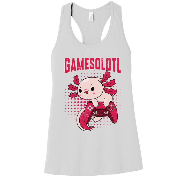 Gamer Axolotl Lover Cute Axolotl Gaming Retro Video Gamer  Women's Racerback Tank