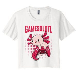 Gamer Axolotl Lover Cute Axolotl Gaming Retro Video Gamer  Women's Crop Top Tee