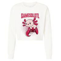 Gamer Axolotl Lover Cute Axolotl Gaming Retro Video Gamer  Cropped Pullover Crew