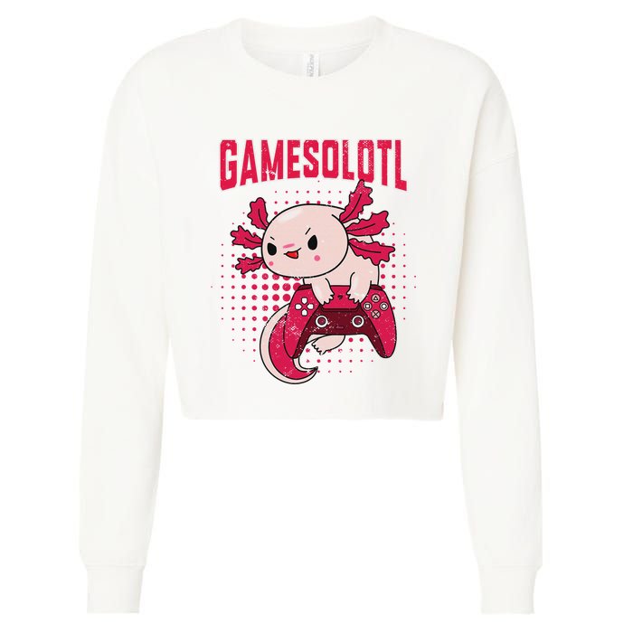 Gamer Axolotl Lover Cute Axolotl Gaming Retro Video Gamer  Cropped Pullover Crew