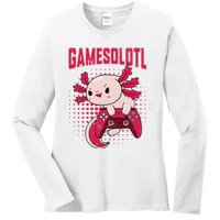 Gamer Axolotl Lover Cute Axolotl Gaming Retro Video Gamer  Ladies Long Sleeve Shirt