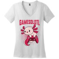 Gamer Axolotl Lover Cute Axolotl Gaming Retro Video Gamer  Women's V-Neck T-Shirt