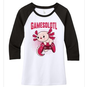 Gamer Axolotl Lover Cute Axolotl Gaming Retro Video Gamer  Women's Tri-Blend 3/4-Sleeve Raglan Shirt