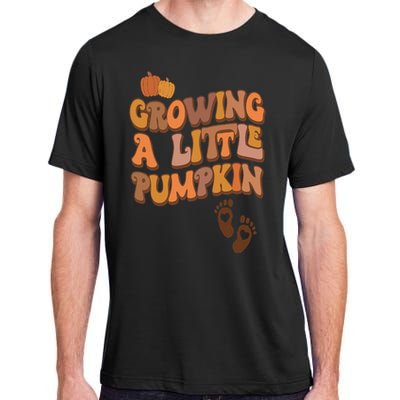 Growing A Little Pumpkin Thanksgiving Pregnancy Announcement Adult ChromaSoft Performance T-Shirt