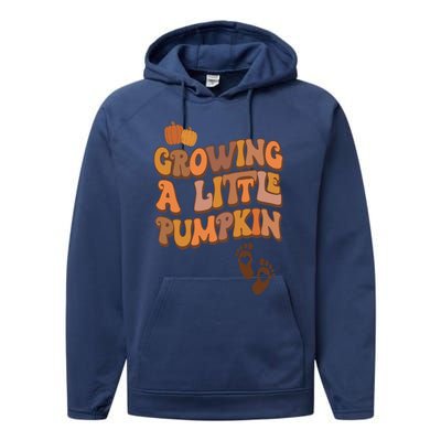 Growing A Little Pumpkin Thanksgiving Pregnancy Announcement Performance Fleece Hoodie