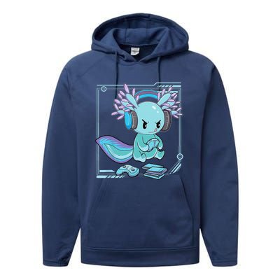 Gamer Axolotl Lover Cute Axolotl Gaming Video Gamer Gifts    Performance Fleece Hoodie