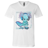 Gamer Axolotl Lover Cute Axolotl Gaming Video Gamer Gifts    V-Neck T-Shirt