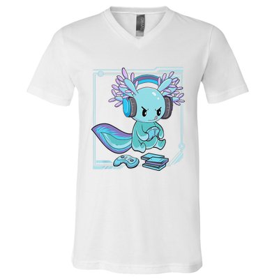 Gamer Axolotl Lover Cute Axolotl Gaming Video Gamer Gifts    V-Neck T-Shirt