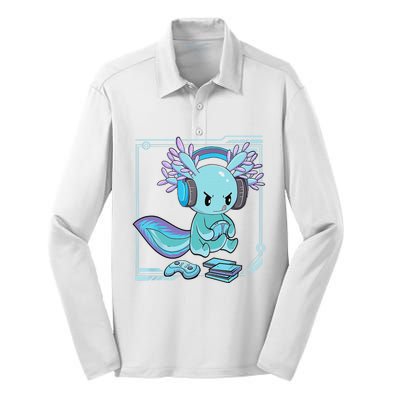 Gamer Axolotl Lover Cute Axolotl Gaming Video Gamer Gifts    Silk Touch Performance Long Sleeve Polo