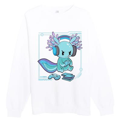 Gamer Axolotl Lover Cute Axolotl Gaming Video Gamer Gifts    Premium Crewneck Sweatshirt