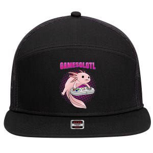 Gamer Axolotl Lover Cute Axolotl Gaming Video Gamer Gifts  7 Panel Mesh Trucker Snapback Hat