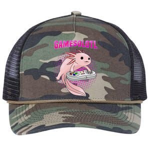 Gamer Axolotl Lover Cute Axolotl Gaming Video Gamer Gifts  Retro Rope Trucker Hat Cap