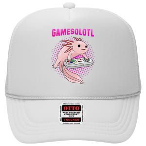 Gamer Axolotl Lover Cute Axolotl Gaming Video Gamer Gifts  High Crown Mesh Back Trucker Hat