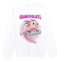 Gamer Axolotl Lover Cute Axolotl Gaming Video Gamer Gifts  Premium Crewneck Sweatshirt