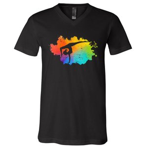 Gymnastics Acrobatics Lover Rainbow Colors Cheerleading V-Neck T-Shirt