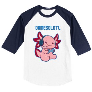 Gamer Axolotl Lover Cute Axolotl Gaming Video Gamer Baseball Sleeve Shirt