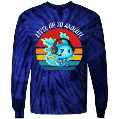 Gaming Axolotl Level Up Geek Video Games Tie-Dye Long Sleeve Shirt