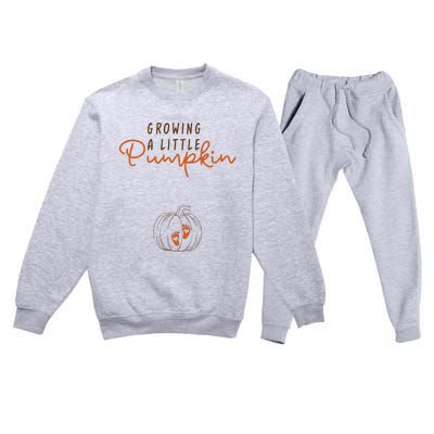 Growing A Little Pumpkin Fall Maternity Thanksgiving Baby Premium Crewneck Sweatsuit Set