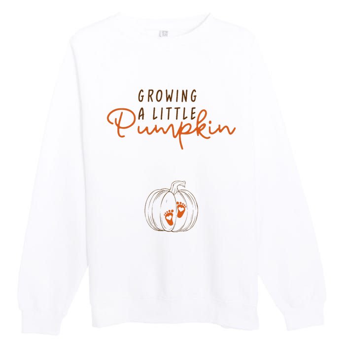 Growing A Little Pumpkin Fall Maternity Thanksgiving Baby Premium Crewneck Sweatshirt