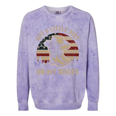 Got A Little Dirt On My Boots Usa Flag Western Country Music Colorblast Crewneck Sweatshirt