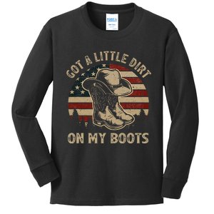 Got A Little Dirt On My Boots Usa Flag Western Country Music Kids Long Sleeve Shirt