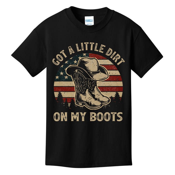 Got A Little Dirt On My Boots Usa Flag Western Country Music Kids T-Shirt