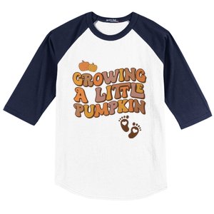 Growing A Little Pumpkin Pregnancy Announcement Halloween Baseball Sleeve Shirt