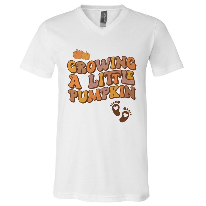 Growing A Little Pumpkin Pregnancy Announcement Halloween V-Neck T-Shirt