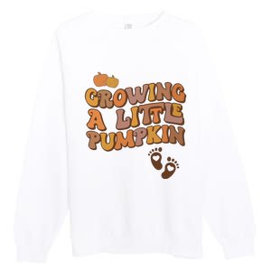 Growing A Little Pumpkin Pregnancy Announcement Halloween Premium Crewneck Sweatshirt