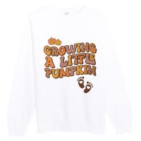 Growing A Little Pumpkin Pregnancy Announcement Halloween Premium Crewneck Sweatshirt