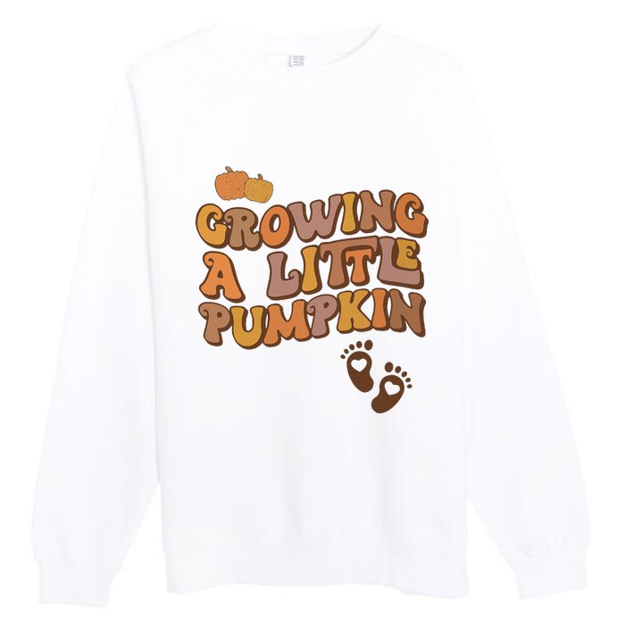 Growing A Little Pumpkin Pregnancy Announcement Halloween Premium Crewneck Sweatshirt