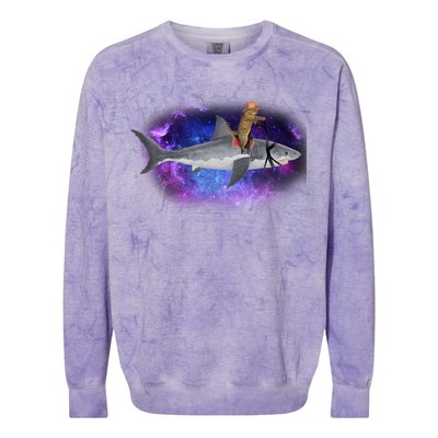 Galaxy Cat Riding Shark Colorblast Crewneck Sweatshirt