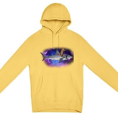 Galaxy Cat Riding Shark Premium Pullover Hoodie