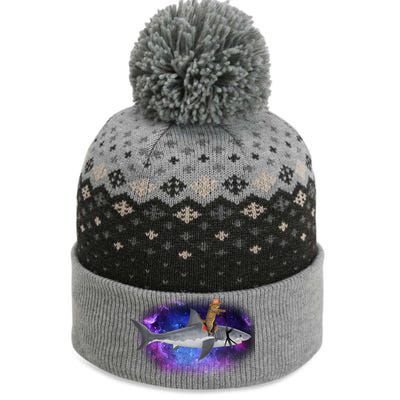 Galaxy Cat Riding Shark The Baniff Cuffed Pom Beanie