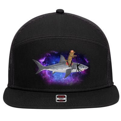 Galaxy Cat Riding Shark 7 Panel Mesh Trucker Snapback Hat