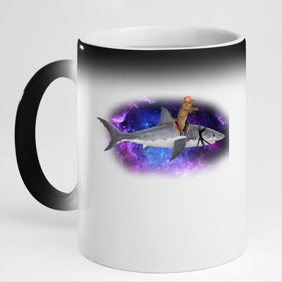 Galaxy Cat Riding Shark 11oz Black Color Changing Mug