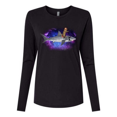 Galaxy Cat Riding Shark Womens Cotton Relaxed Long Sleeve T-Shirt