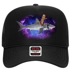 Galaxy Cat Riding Shark High Crown Mesh Back Trucker Hat