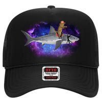 Galaxy Cat Riding Shark High Crown Mesh Back Trucker Hat