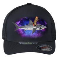 Galaxy Cat Riding Shark Flexfit Unipanel Trucker Cap