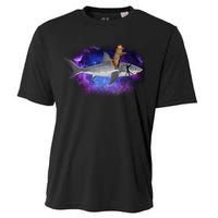 Galaxy Cat Riding Shark Cooling Performance Crew T-Shirt