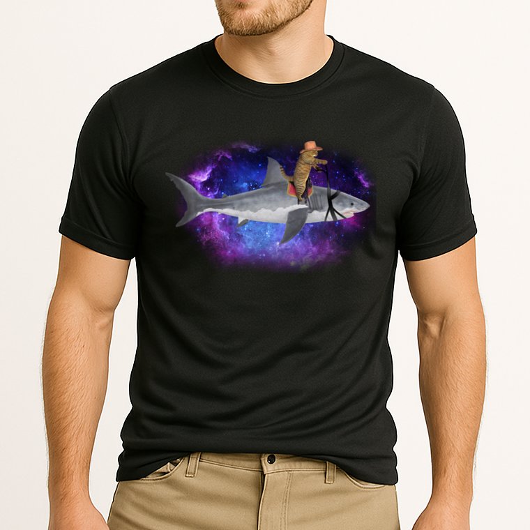 Galaxy Cat Riding Shark Performance Shirt