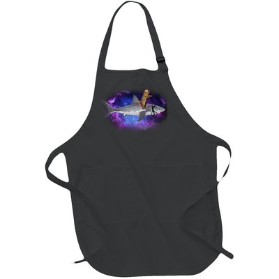 Galaxy Cat Riding Shark Full-Length Apron With Pockets