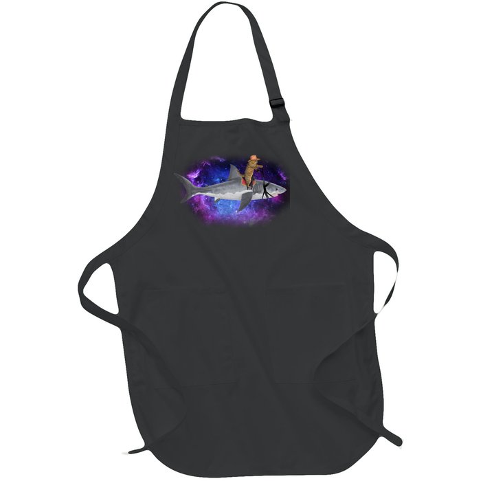 Galaxy Cat Riding Shark Full-Length Apron With Pockets