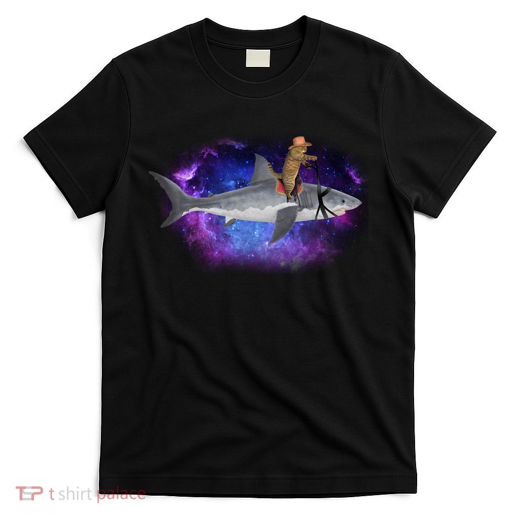 Galaxy Cat Riding Shark T-Shirt