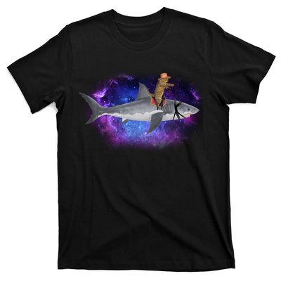 Galaxy Cat Riding Shark T-Shirt