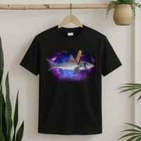 Galaxy Cat Riding Shark T-Shirt