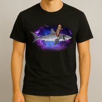 Galaxy Cat Riding Shark T-Shirt