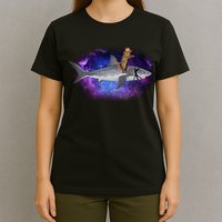 Galaxy Cat Riding Shark T-Shirt